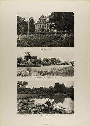 "Billwärder Park", "Billwärder. Bei der roten Brücke" und "Bille bei Bergedorf" aus der Mappe "Neue malerische Bilder aus der Freien und Hansestadt Hamburg und ihrer Umgebung"