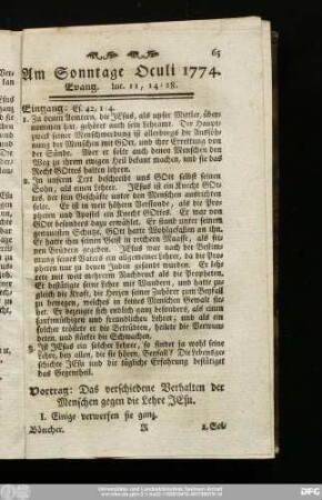 Am Sonntage Oculi 1774. Evang. Luc. 11, 14 - 28.