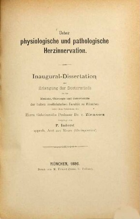 Ueber physiologische und pathologische Herzinnervation
