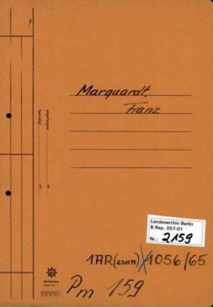 Personenheft Franz Marquardt (*01.05.1898), Kriminalinspektor