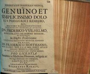 Dissertatio Inauguralis Medica, De Genuino Et Simplicissimo Doloris Podagrici Remedio