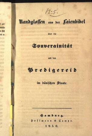 Randglossen aus der Laienbibel über die Souverainität und den Predigereid im dänischen Staate