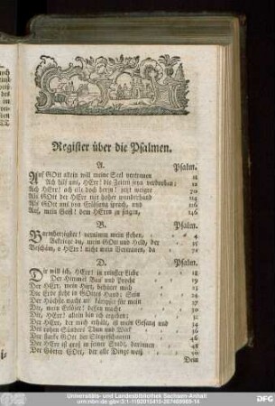 Register über die Psalmen.