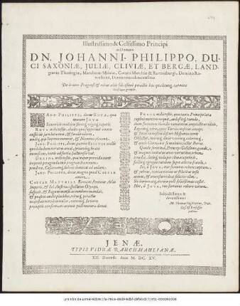 Illustrissimo & Celsissimo Principi ac Domino Dn. Johanni-Philippo, Duci Saxoniae ... De itinere Pragensi & rebus aliis felicißimè peractis hoc qualicunque carmine ... Subiectissimus & devotissimus M. Thomas Sagittarius, Poët. Caes. & Professor publicus