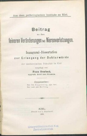 Beitrag zu den feineren Veränderungen bei Nierenverletzungen