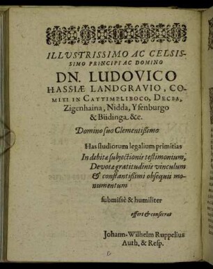 Illustrissimo Ac Celsissimo Principi Ac Domino Dn. Ludovico Hassiæ Landgravio, [...]