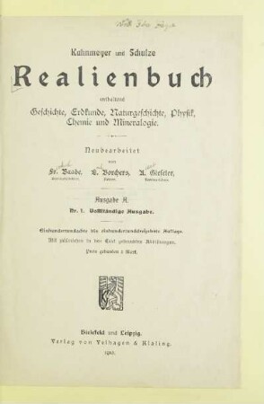 Realienbuch : enthaltend Geschichte, Erdkunde, Naturgeschichte, Physik, Chemie und Mineralogie