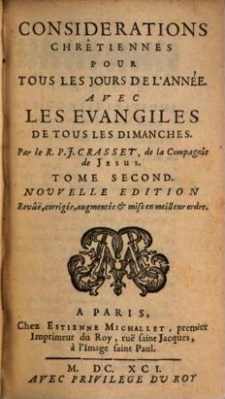Considerations Chrêtiennes Pour Toute Les Jours De L'Année : Avec Les Evangiles De Tous Les Dimanches, 2
