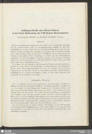 Gebirgsmechanik und Abbauverfahren in der Grube Büchenberg des VEB Harzer Eisenerzgruben