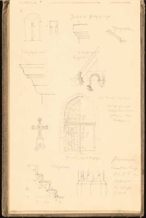 Skizzenbuch 1900-1901: Frauenkirche in Grimma, Portal, Fenster und Kapitelle: Detailschnitte und -ansichten