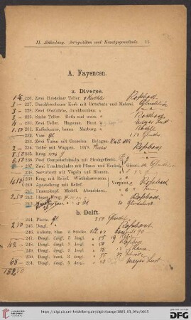 II. Abtheilung: Antiquitäten und Kunstgegenstände (Nr. 226 - 596)