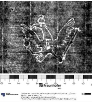 A: Heraldischer Adler, bekrönt, mit Reichsapfel und Zepter, mit Brustschild: [...]; B: Name (zweikonturig): BIESCHOFF