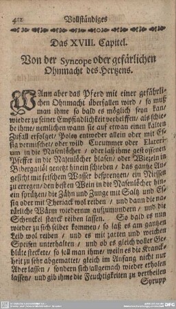 Das XVIII. Capitel. Von der Syncope oder gefärlichen Ohnmacht des Hertzens.