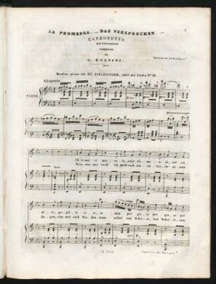 La promessa : canzonetta / composta da G. Rossini