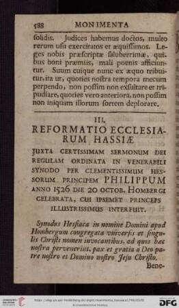 III. Reformatio Ecclesiarum Hassiæ [...]