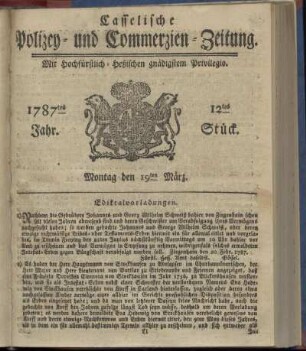 12tes Stueck, Montag den 19ten Maerz. 1787