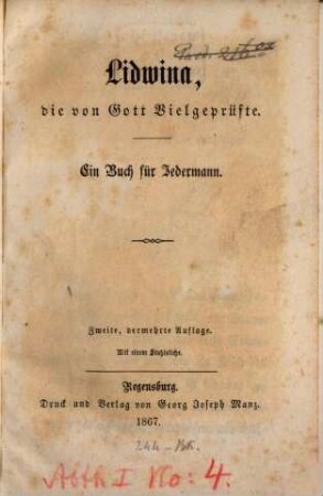 Lidwina, die von Gott Vielgeprüfte : ein Buch für Jedermann ; mit einem Stahlstiche