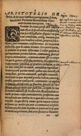 Aristotelis Libelli, Qvi Parua naturalia Vvlgò Appellantvr : Videlicet De sensibus, & ijs quae sensibus percipiuntur, De memoria & recordatione [u.a.]
