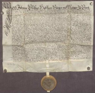 Gültbrief des Johann Philipp Haffner, Bürger und Metzger zu Pforzheim, gegen Johann Beck, Bürger und Weißbäcker ebenda