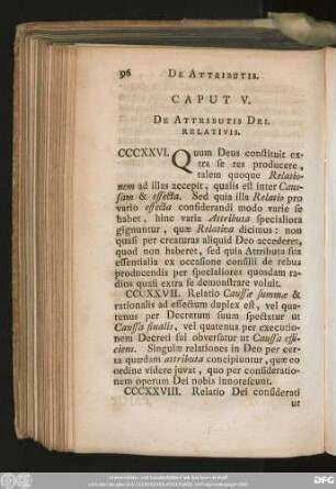Caput V. De Attributis Dei. Relavatis.