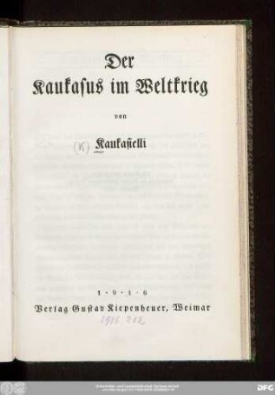 Der Kaukasus im Weltkrieg
