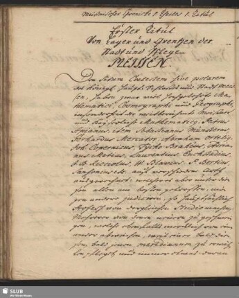 1. Titul. Von Lager und Grentzen der Stadt und Pflege Meissen.
