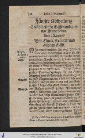 Fuenffte Abtheilung Erzaehlt etliche Giffte, und gifftige Kranckheiten.