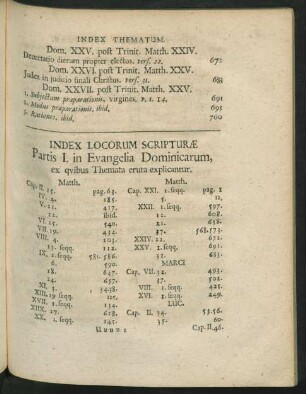 Index Locorum Scripturae Partis I. in Evangelia Dominicarum, ex quibus Themata eruta explicantur.