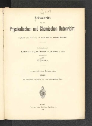 19.1906: Zeitschrift für den physikalischen und chemischen Unterricht