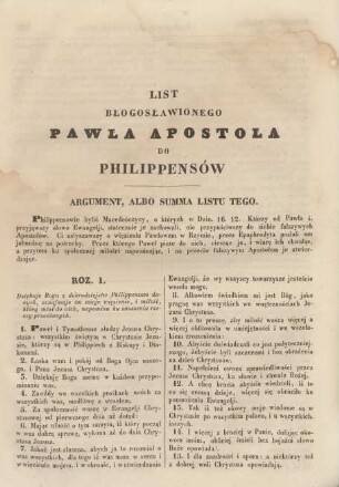 List blogoslawionego Pawla Apostola do Philippensow