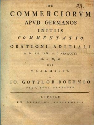 De Commerciorvm Apvd Germanos Initiis Commentatio