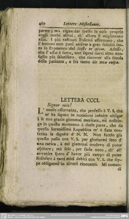 Lettera CCCI. Signor mio!