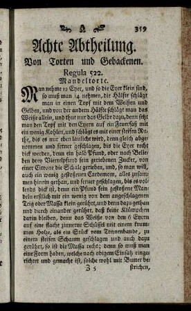 Achte Abtheilung. Von Torten und Gebackenen.