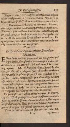 Cap. III. De Divisione Enunciationis secundum Essentiam.