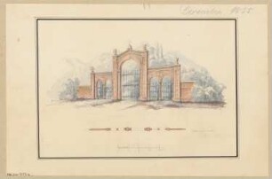 Kirchhofsportal Monatskonkurrenz Dezember 1855: Grundriss, perspektivische Ansicht; Maßstabsleiste