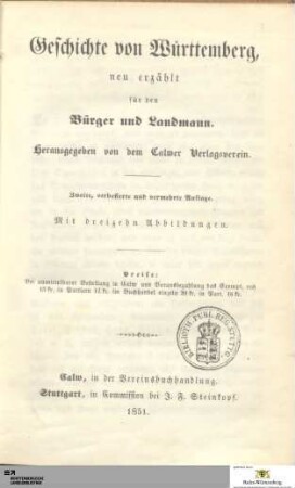 Geschichte von Württemberg : neu erzählt für den Bürger und Landmann