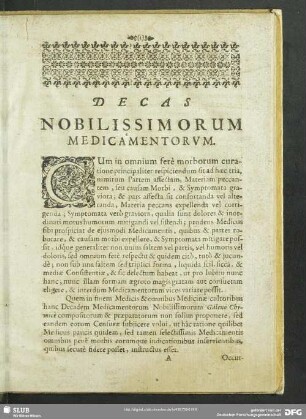 Decas Nobilissimorum Medicamentorum