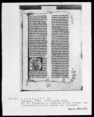 Lateinische Bibel, drei Bände — Initiale S (imon Petrus) mit Petrus, Folio 145recto