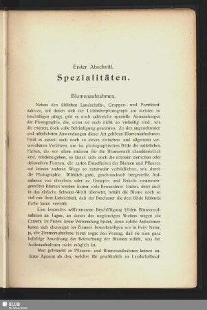 Erster Abschnitt. Spezialitäten