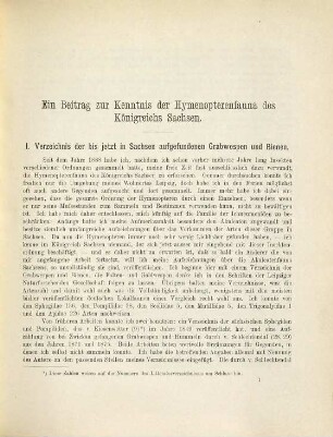 Ein Beitrag zur Kenntnis der Hymenopterenfauna des Königreichs Sachsen