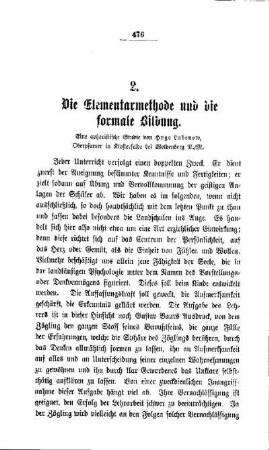 Die Elementarmethode und die formale Bildung : eine aphoristische Studie