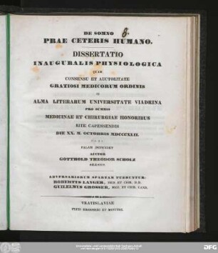 De Somno Prae Ceteris Humano : Rite Capessendis Die XX. M. Octobris MDCCCXLII