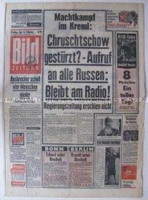 Tageszeitung "Bild ZEITUNG" mit Spekulation um den Sturz von Chrustschow und Berichten von den Olympischen Spielen