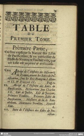 Table Du Premier Tome
