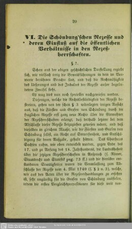 VI. Die Schönburg'schen Rezesse und deren Einfluß auf die öffentlichen Verhältnisse in den Rezeßherrschaften