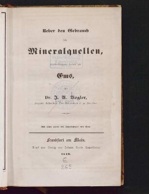 Ueber den Gebrauch der Mineralquellen, insbesondere derer zu Ems