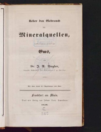 Ueber den Gebrauch der Mineralquellen, insbesondere derer zu Ems