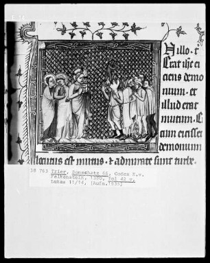 Perikopenbuch des Erzbischofs Kuno von Falkenstein: Die Heilung eines Besessenen, der zusätzlich mit Taubheit geschlagen war