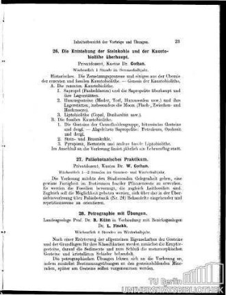 26. Die Entstehung der Steinkohle und der Kaustobiolithe überhaupt
