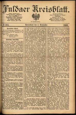 Erste Ausgabe vom Samstag, den 05. September 1896.